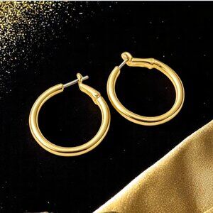 Gold-Toned Post Earrings, Pierced, Round Hoops, Small and Narrow